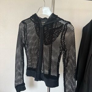 Vintage Guess Jeans Black Mesh Zip-Up Hoodie